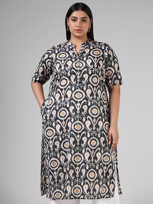 diza by westside charcoal circle ikkat printed straight kurta