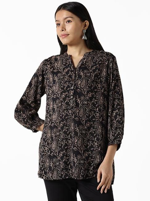 utsa by westside charcoal paisley printed straight tunic