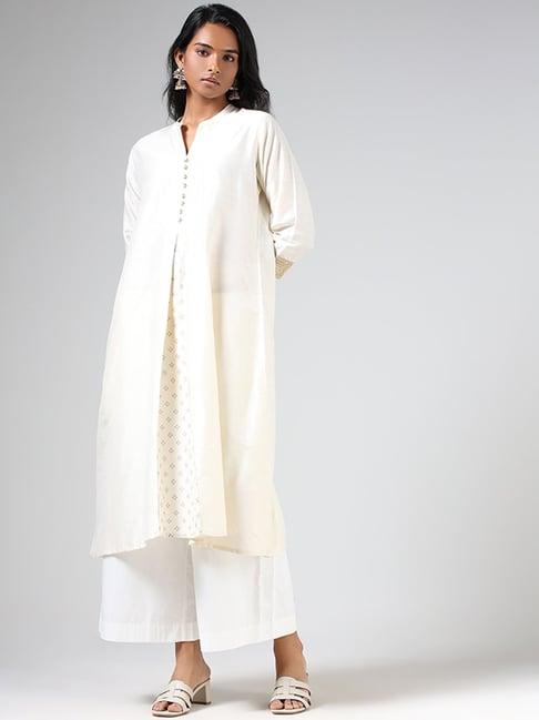 utsa by westside ivory box-pleated printed a-line kurta