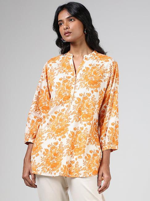 utsa by westside orange floral printed straight tunic