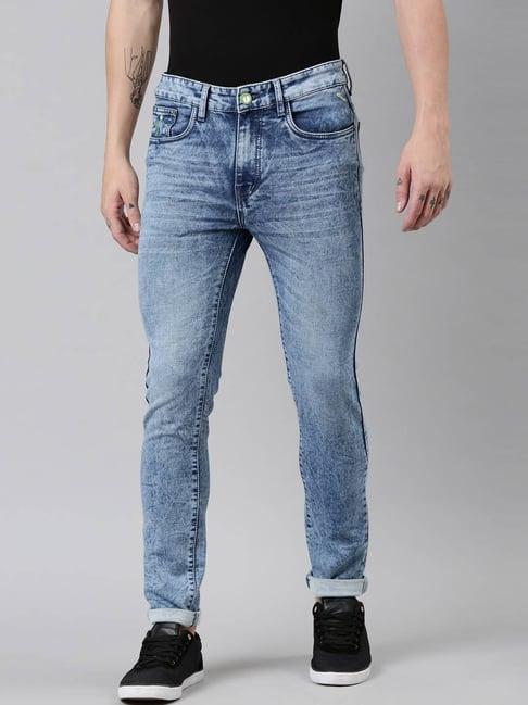 cinocci sky blue cotton slim fit jeans