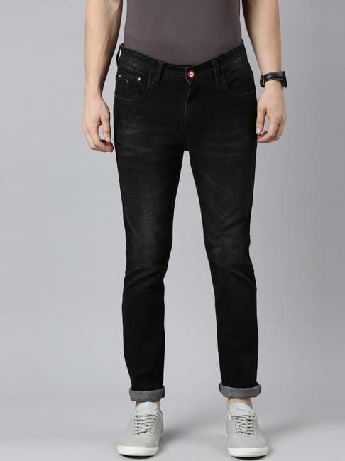 cinocci black cotton slim fit jeans