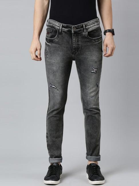 cinocci mid black cotton slim fit distressed jeans