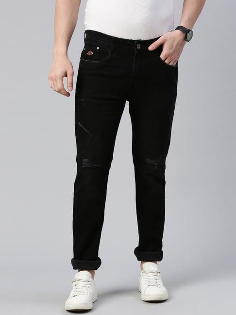 cinocci black cotton slim fit jeans