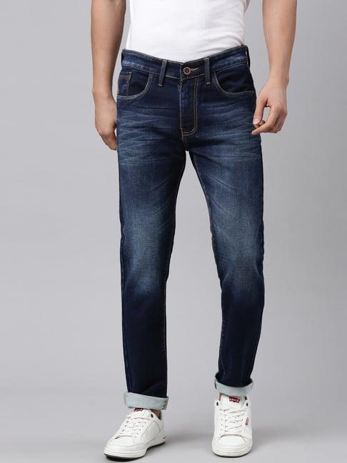 cinocci denim blue cotton slim fit jeans