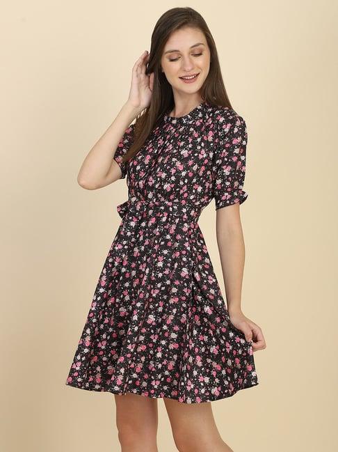 tior pink floral print fit & flare dress