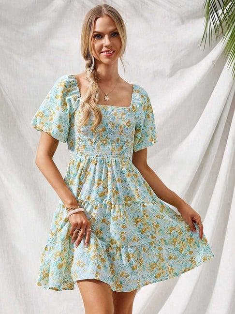 tior green floral print a line dress