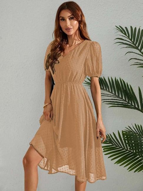 tior beige textured a line dress