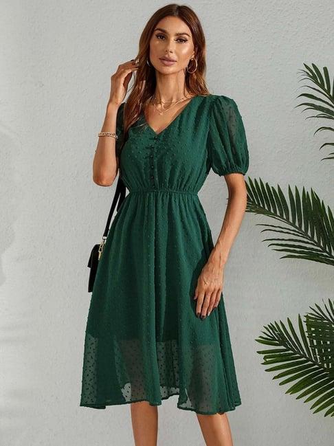 tior green textured a line dress