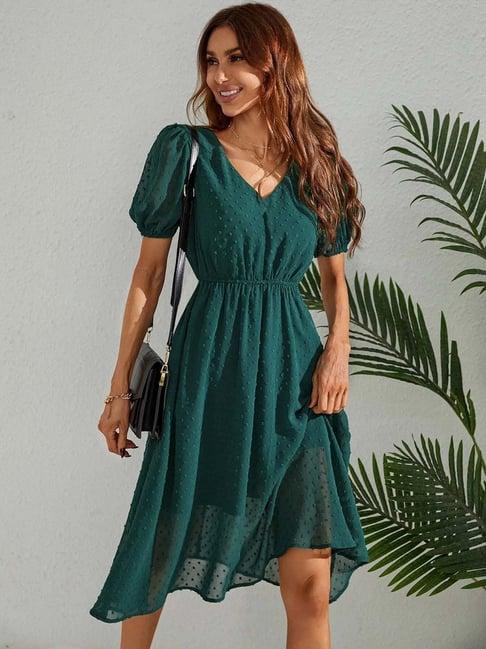 tior teal textured a line dress