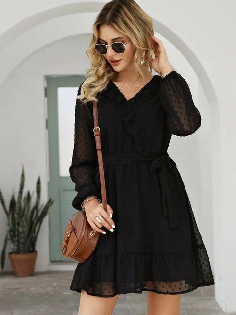 tior black textured a line dress