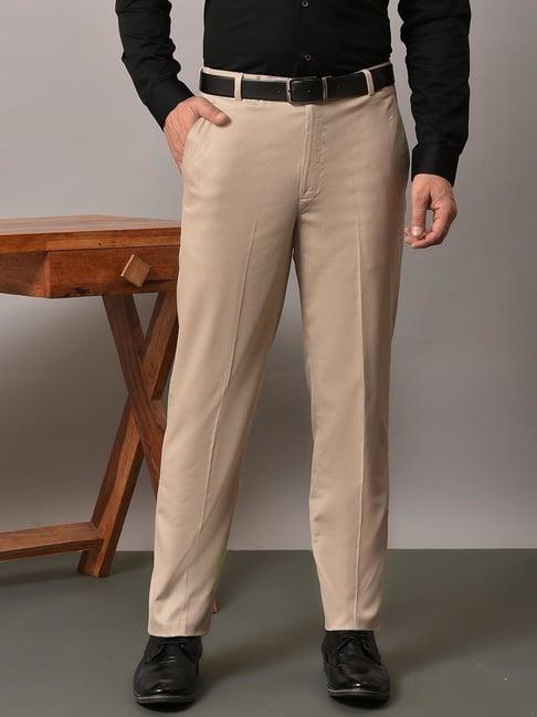 hangup beige regular fit flat front trousers