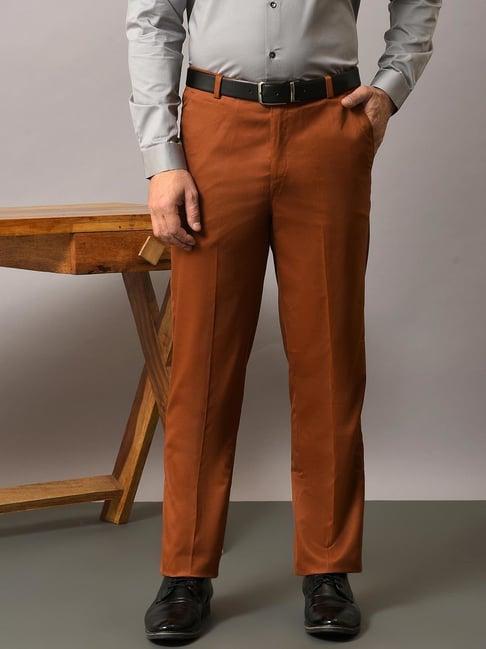 hangup rust regular fit flat front trousers