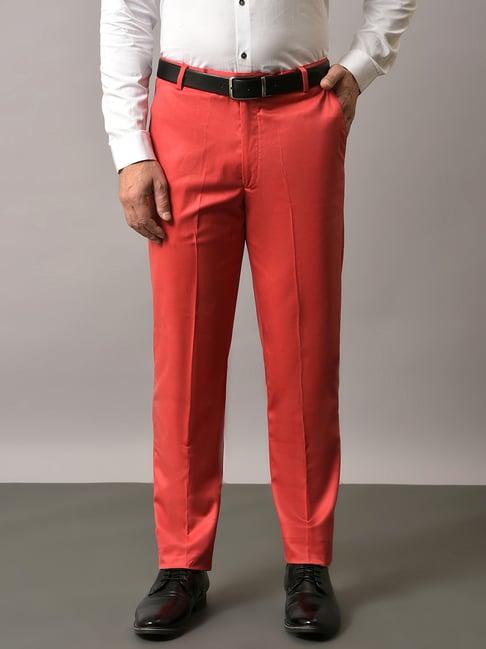 hangup cherry red regular fit flat front trousers