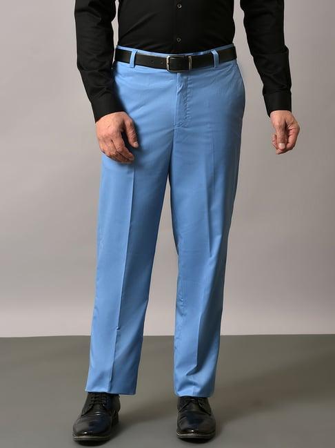 hangup blue regular fit flat front trousers