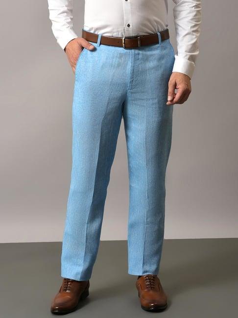 hangup blue regular fit flat front trousers