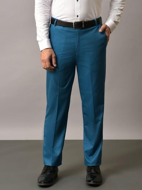 hangup teal regular fit flat front trousers