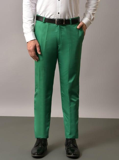 hangup green regular fit flat front trousers