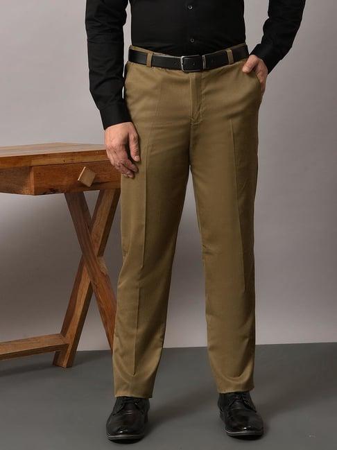 hangup dark khaki regular fit flat front trousers