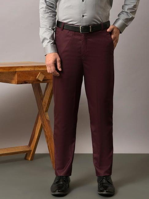 hangup maroon regular fit flat front trousers