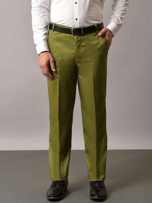 hangup green regular fit flat front trousers