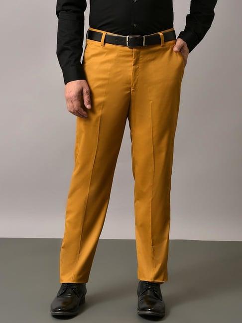 hangup mustard regular fit flat front trousers