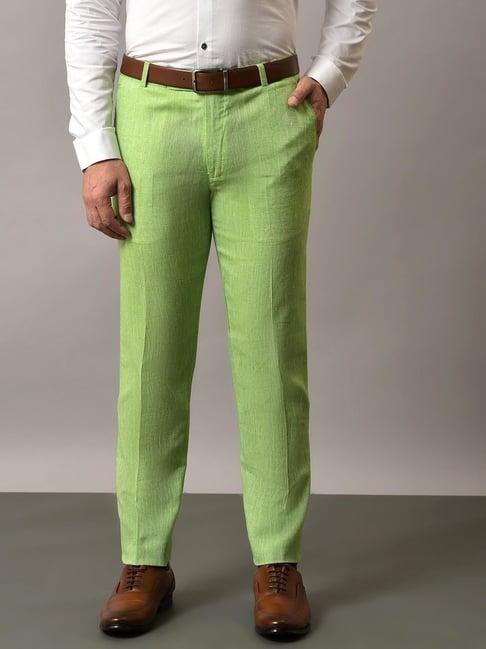 hangup green regular fit flat front trousers