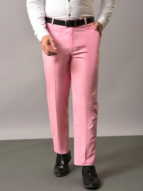 hangup pink regular fit flat front trousers