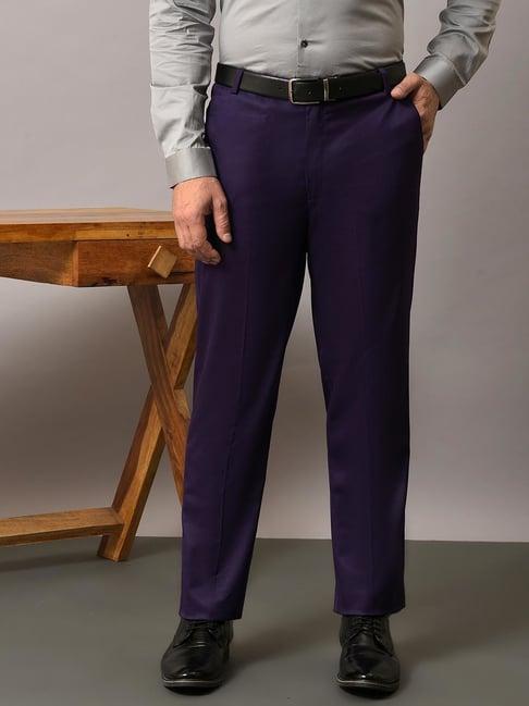 hangup purple regular fit flat front trousers