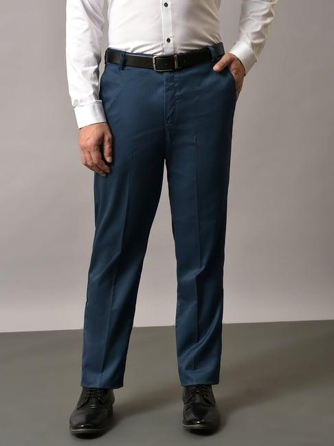 hangup teal regular fit flat front trousers