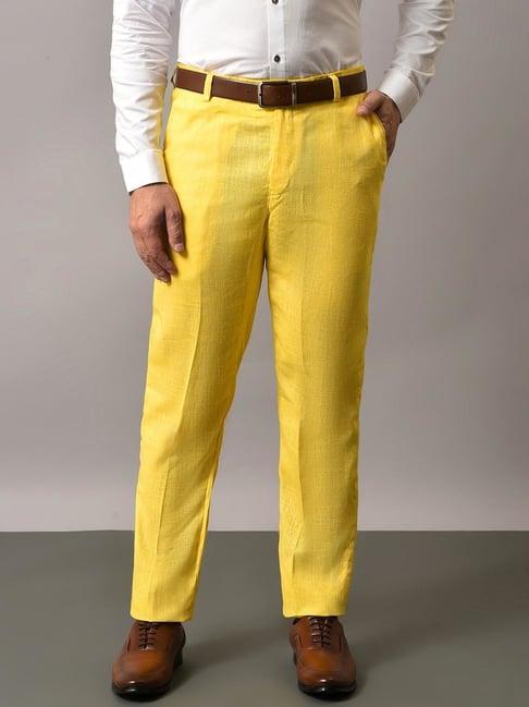 hangup yellow regular fit flat front trousers