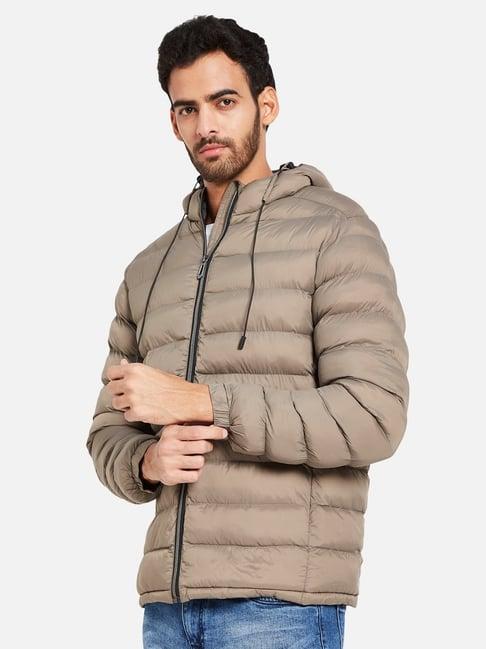 mettle brown regular fit hooded jacket