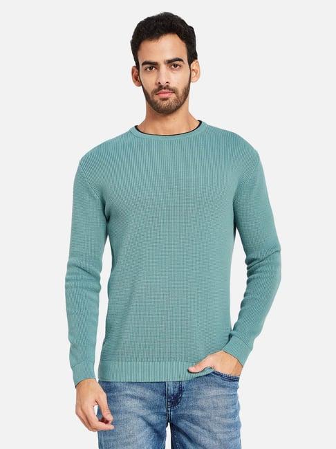 mettle nile blue cotton regular fit sweater