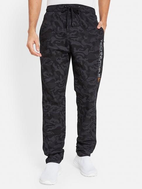 octave black cotton regular fit camouflage trackpants