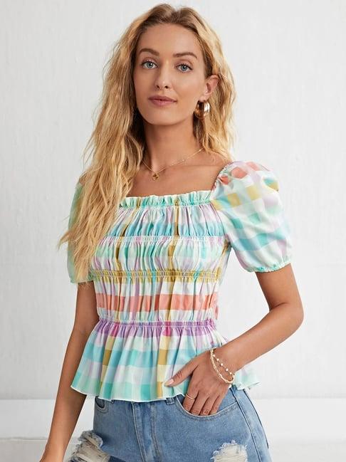 tior multicolor check top