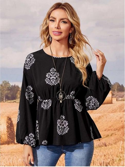 tior black floral print top