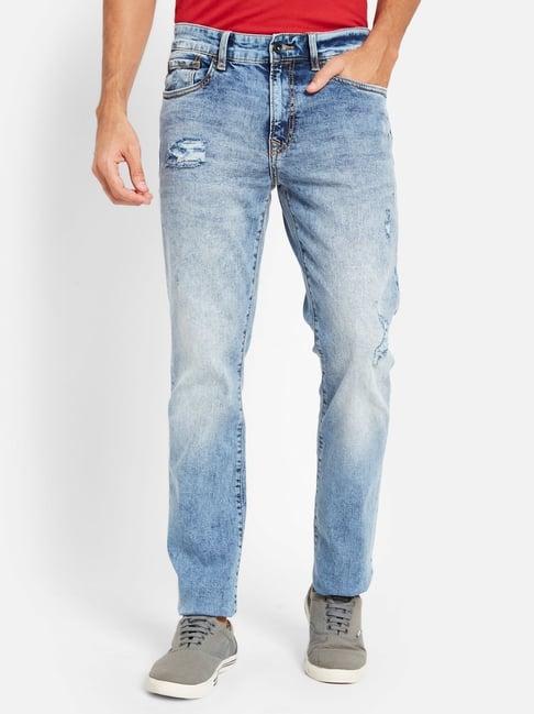 octave blue cotton regular fit distressed jeans