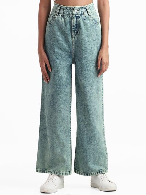 nuon by westside blue high rise wide leg jeans