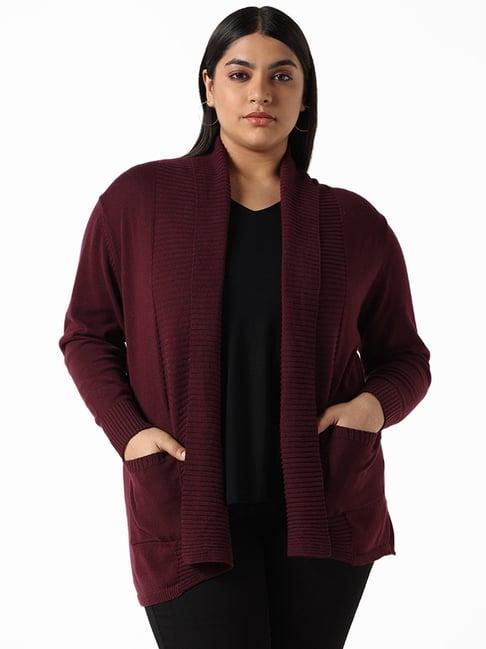 gia by westside self-striped front open maroon shrug