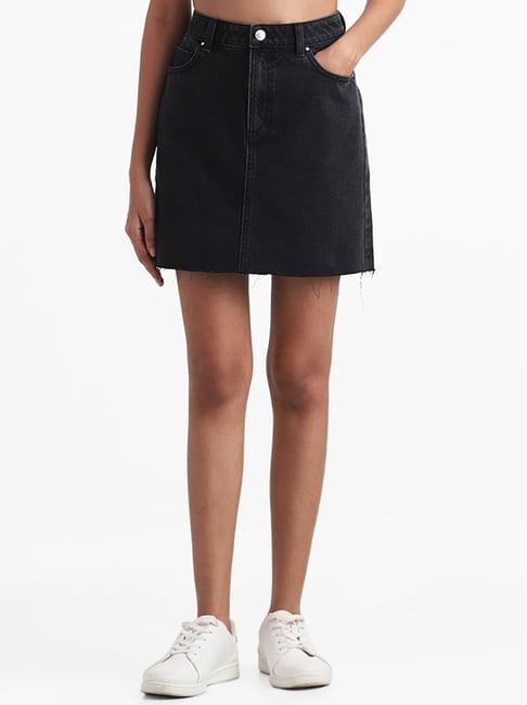 nuon by westside black straight denim mini skirt