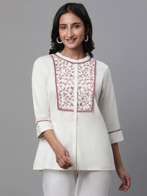 aurelia off-white cotton embroidered top