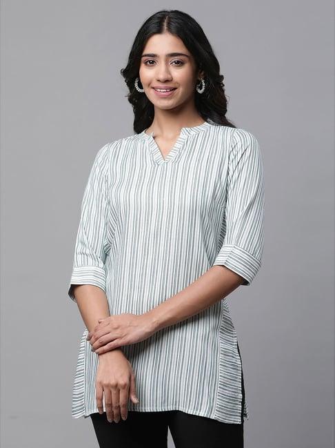 aurelia white striped straight short kurti