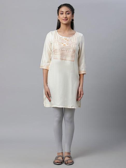 aurelia cream embroidered straight kurti