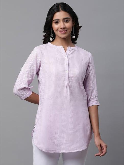 aurelia purple cotton woven pattern straight short kurti