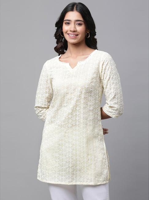 aurelia yellow embroidered straight short kurti