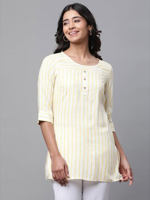 aurelia yellow printed straight short kurti