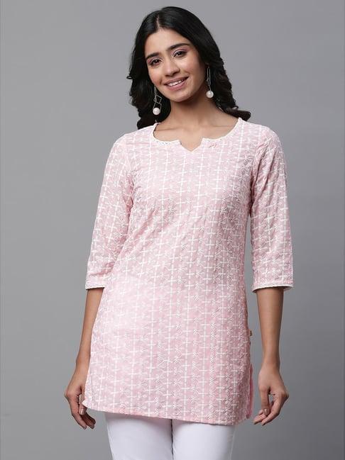 aurelia pink embroidered straight short kurti