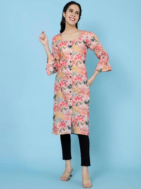 jaipur kurti peach floral print kurta