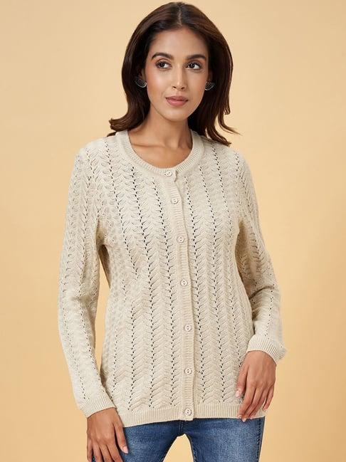 rangmanch by pantaloons beige crochet pattern cardigan