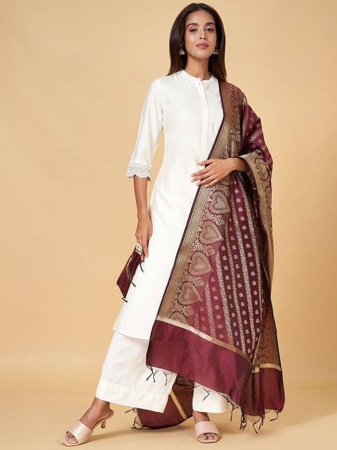 rangmanch by pantaloons wine woven pattern dupatta